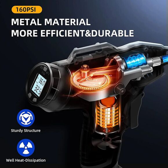 Cordless Tire Inflator Air Compressor 20V Rechargeable Battery Powered 160PSI - Picture 9 of 12